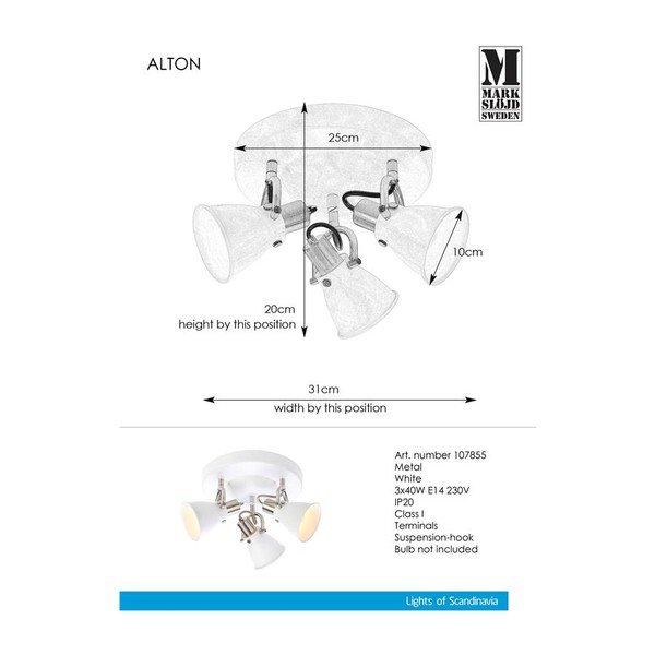 Бяло таванно осветително тяло Таван 3L Alton - Markslöjd-image-1