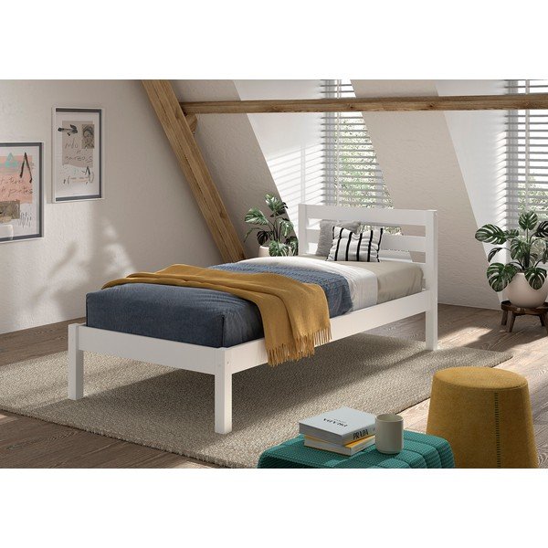 Бяло детско легло от масивен бор без ламелно дъно 90x200 cm Pino – Vipack-image-1