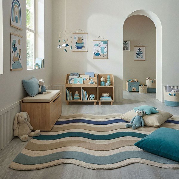 Син ръчно изработен вълнен килим 140x200 cm Cascade Wool – Flair Rugs-image-1