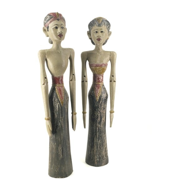 Комплект от 2 статуи от индонезийско тиково дърво - Moycor
