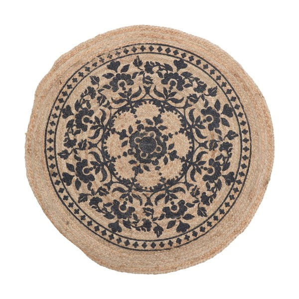 Кръгъл килим от юта и памук Черна мандала, ⌀ 90 cm - InArt
