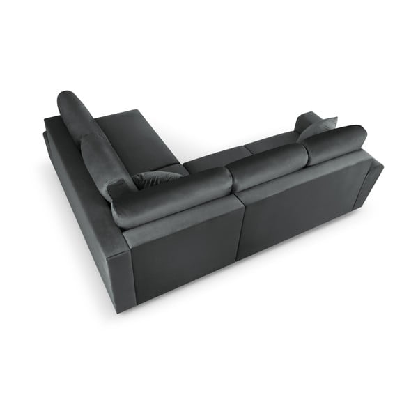 Тъмносив кадифен разтегателен ъглов диван с място за съхранение (десен ъгъл/L форма) Kyoto – Cosmopolitan Design-image-4