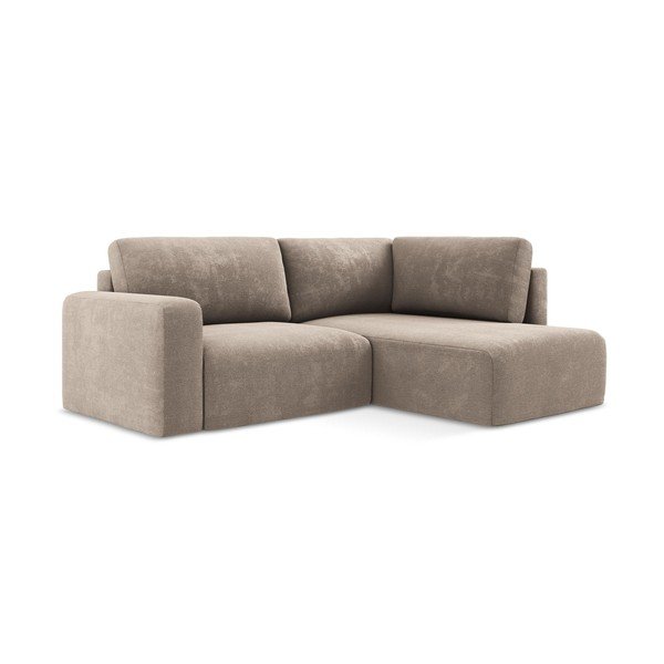 Бежов шенилов сгъваем/с място за съхранение ъглов диван (десен ъгъл/L форма) Kona – Makamii-image-2