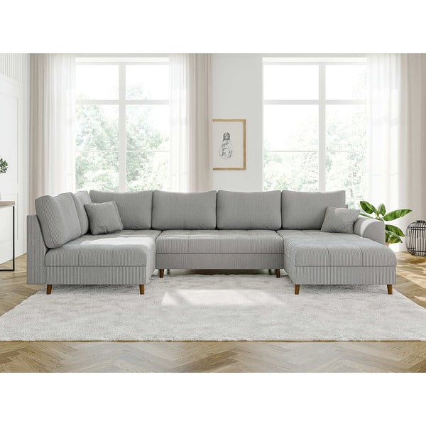 Светлосив ъглов диван от рипсено кадифе (десен ъгъл/"U" форма) Ariella – Ropez-image-1