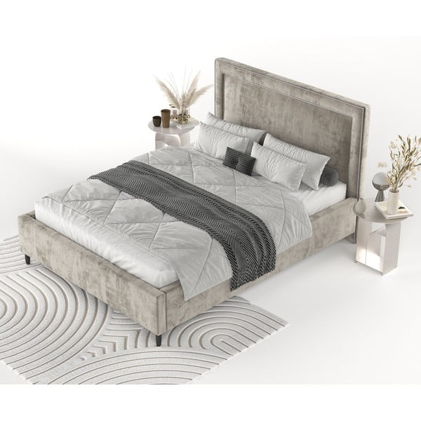 Бежово тапицирано двойно легло с място за съхранение с включена подматрачна рамка 180x200 cm Baleine – Maison de Rêve-image-3