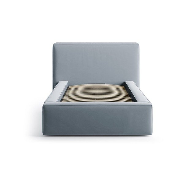 Светлосиньо единично легло 90x200 cm тапицирано с място за съхранение с включена подматрачна рамка Jodie – Micadoni -image-3