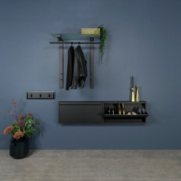 Черна метална стенна закачалка с рафт 80 cm Dutch – Spinder Design-image-1