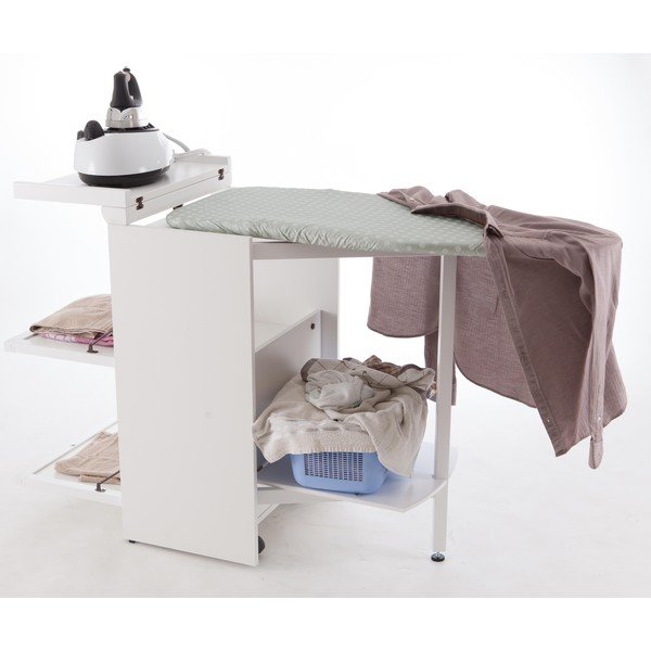 Bílé skládací žehlicí prkno z bukového dřeva s výklopnými policemi Arredamenti Italia Stiromobile-image-3