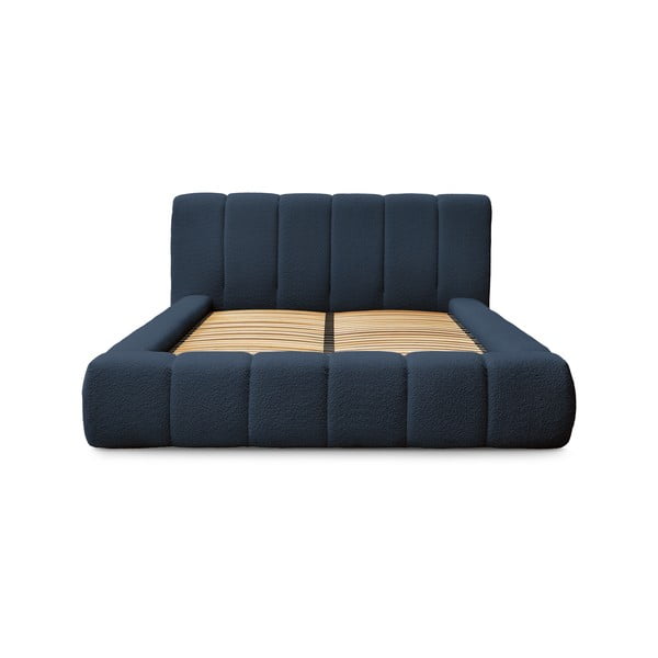Тъмносиньо двойно тапицирано легло с място за съхранение с включена подматрачна рамка 180x200 cm Denali – Bobochic Paris-image-3