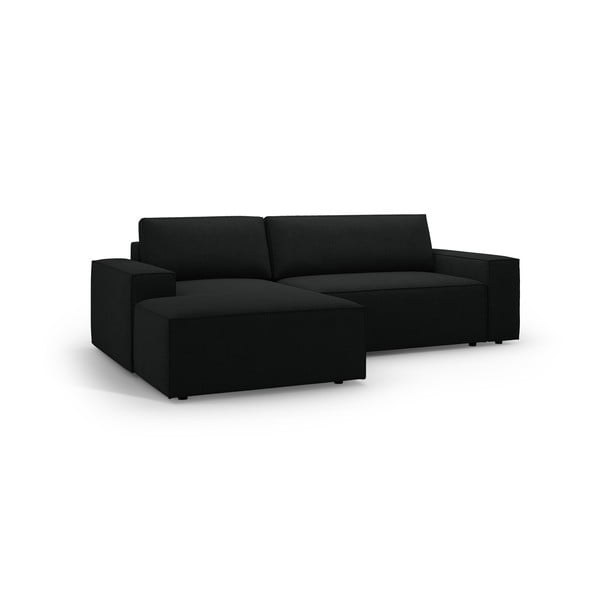 Черен разтегателен ъглов диван от букле (ляв ъгъл) Jodie – Micadoni Home-image-2
