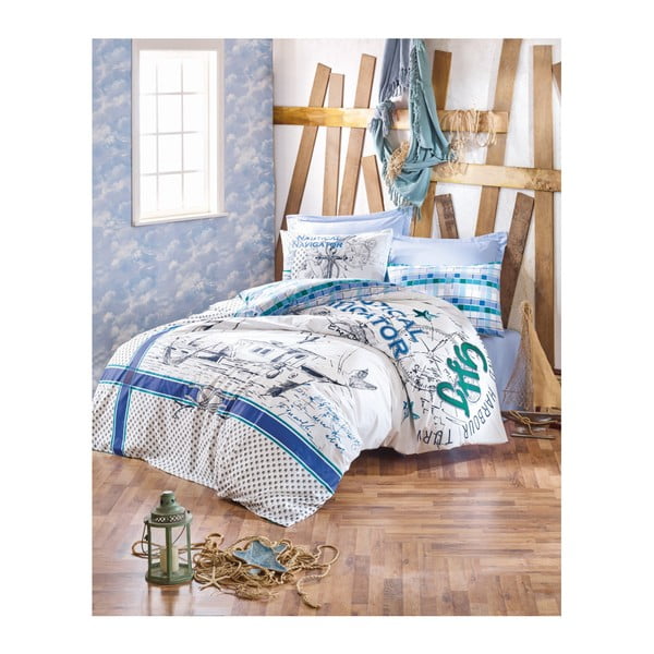 Памучно спално бельо Materro Kerso за единично легло с чаршаф, 160 x 220 cm - Mijolnir