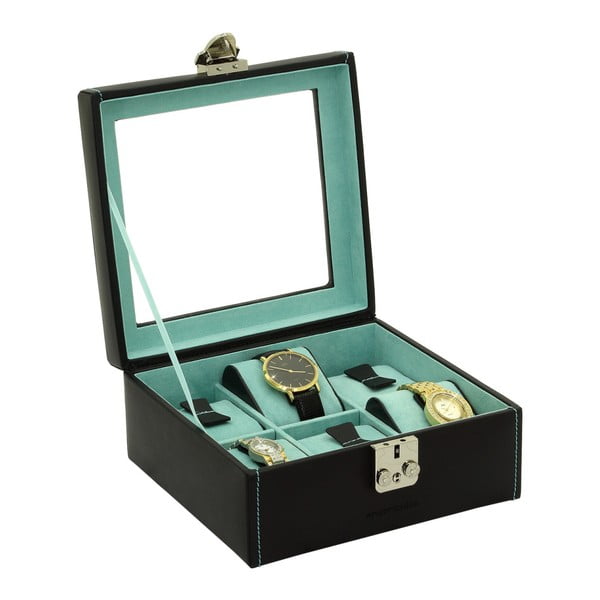 Černo-tyrkysový kožený box na 6 hodinek Friedrich Lederwaren Infinity