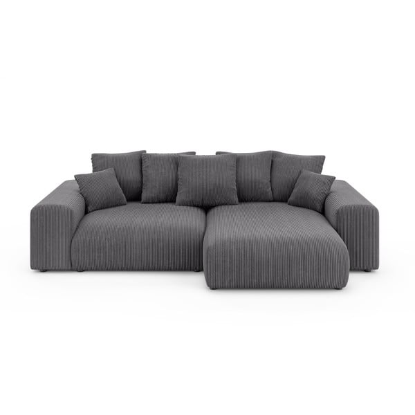 Сив разтегателен ъглов диван с място за съхранение от рипсено кадифе (променлив) Luma – Ropez