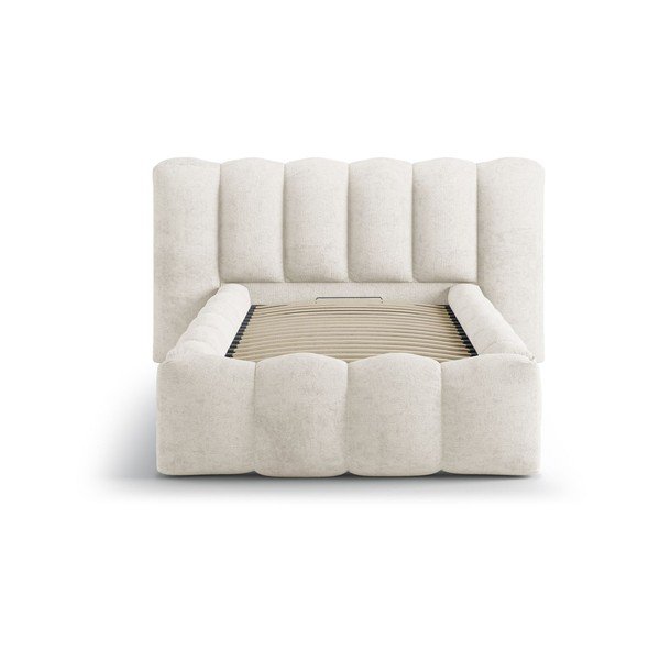 Бежово единично легло 90x200 cm тапицирано с място за съхранение с включена подматрачна рамка Lupine – Micadoni -image-3