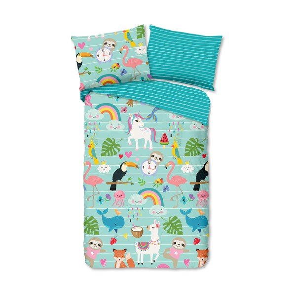 Синьо  единично  памучно детско спално бельо 140x200 cm Festen – Good Morning