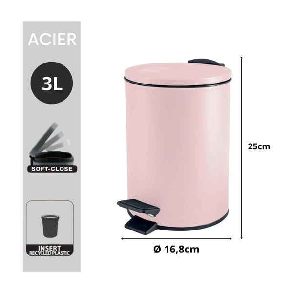 Розово стоманено кошче за боклук с педал 3 l   Adelar – Spirella-image-4