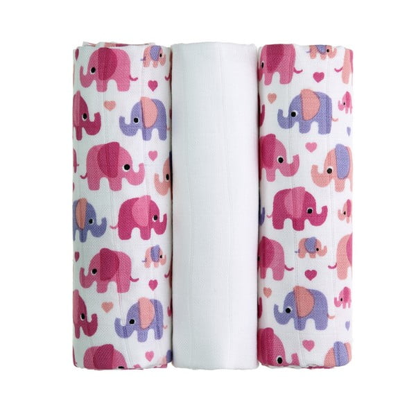Комплект от 3 пелени от плат Pink Elephants, 70 x 70 cm Pink elephants - T-TOMI