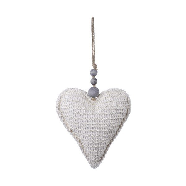 Висящ орнамент от бял плат във формата на сърце , 17 x 32 cm - Ego Dekor