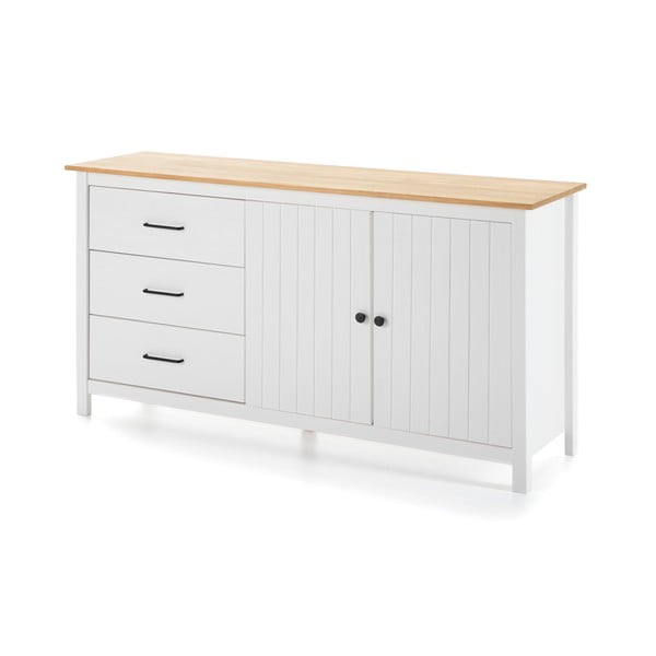 Бял нисък скрин от масивен бор 150x80 cm Miranda – Marckeric-image-3