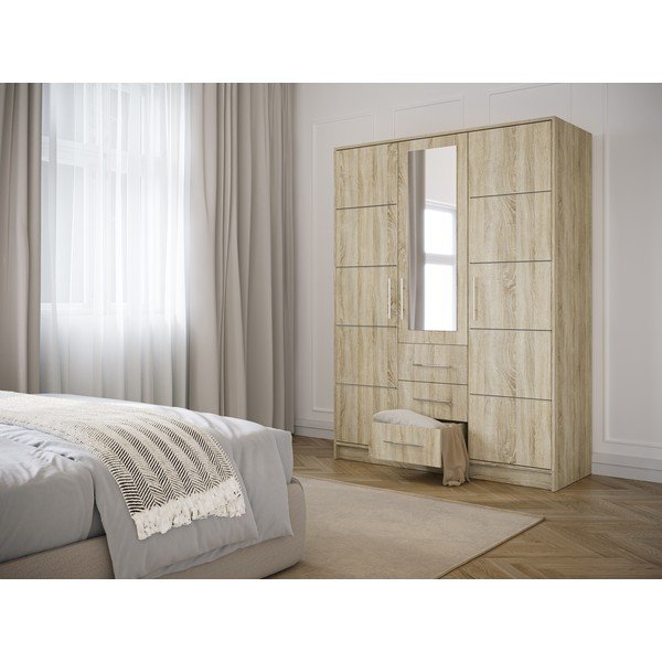 Гардероб в дъбов декор с огледало 147x200 cm Derry - Cosmopolitan Design-image-1