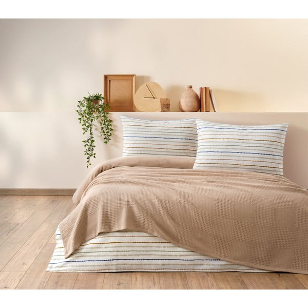 Бежов памучен комплект покривка за легло, чаршафи и калъфки за възглавници 200x240 cm Karina – Mijolnir