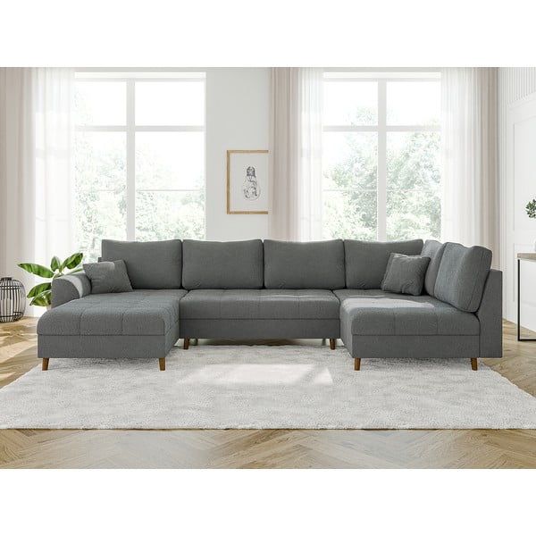 Сив ъглов диван от плат букле (ляв ъгъл/"U" форма) Ariella – Ropez-image-1