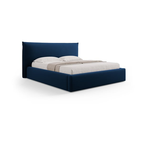 Тъмносиньо двойно тапицирано легло  с място за съхранение с включена подматрачна рамка 160x200 cm Elio – Milo Casa-image-4