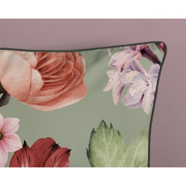 Зелено двойно удължено спално бельо от памучен сатен 200x220 cm Fiori – Descanso-image-3