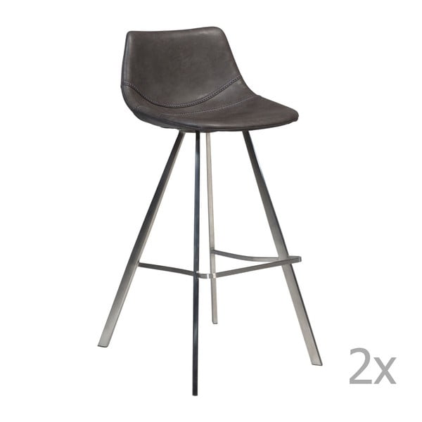 Sada 2 šedých barových židlí s ocelovým podnožím DAN– FORM Pitch