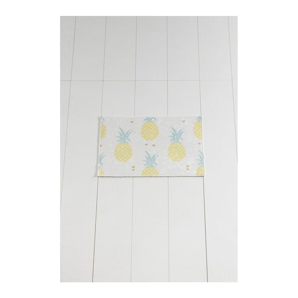 Бяло и жълто килимче за баня Tropica Pineapple, 60 x 40 cm - Foutastic