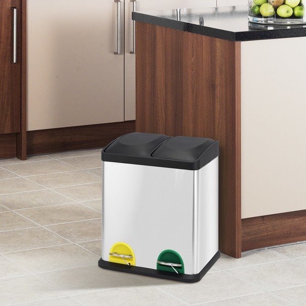 Стоманено кошче за боклук  за рециклиране с педал в матово сребрист цвят 2x20 l Tri Selectif – MSV-image-1