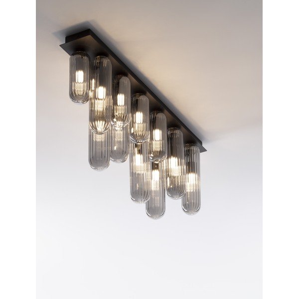 Сиво стъклено осветително тяло за таван със стъклен абажур 10x72 cm Gustave – Nova Luce-image-3