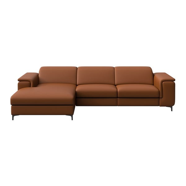 Ъглов диван от кафява кожа в цвят коняк (ляв ъгъл) Brito - MESONICA