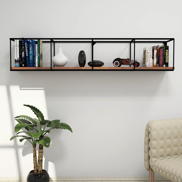 Стенен рафт с тъмна орехова дъска, дължина 120 cm Miray - Puqa Design-image-4