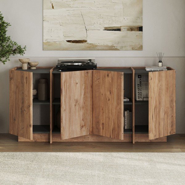 Скрин от декор от бор с отвор за кабели в естествен цвят 180x80x45 cm Dorma – Kalune Design-image-2