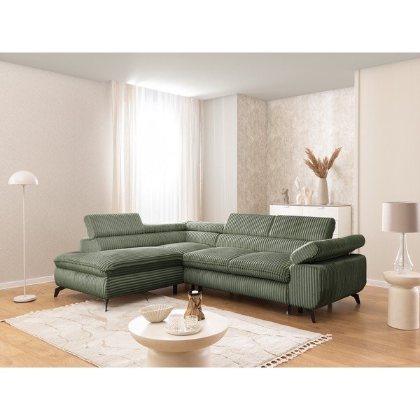 Зелен ъглов диван от рипсено кадифе (ляв ъгъл/L форма) Marbeya  – Ropez-image-1