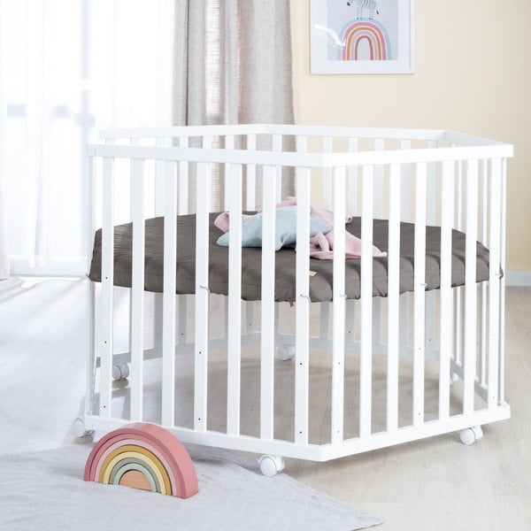 Бяла кошара за игра с регулируема височина/на колелца – Roba-image-3