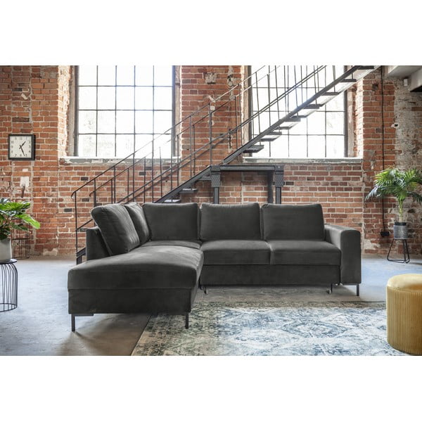 Тъмносив кадифен разтегателен ъглов диван (ляв ъгъл) Lofty Lilly – Miuform-image-4