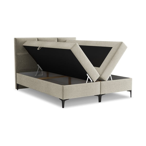 Кафяво-сиво боксспринг легло 180x200 cm с място за съхранение Pakalana – Makamii-image-1