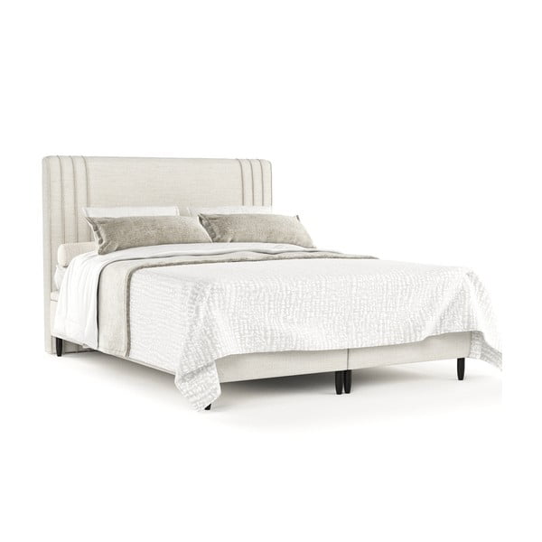 Бежово тапицирано двойно легло с място за съхранение 140x200 cm Musca – Maison de Rêve-image-2