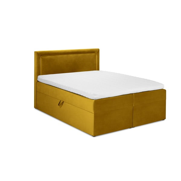 Кадифено двойно легло в горчично жълто Yucca, 160 x 200 cm - Mazzini Beds