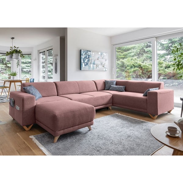 Розов разтегателен/с място за съхранение ъглов диван (десен ъгъл/U форма) Classy Sophie – Miuform-image-3