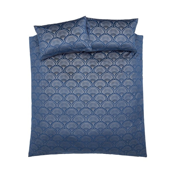 Синьо спално бельо за двойно легло 200x200 cm Art Deco Pearl - Catherine Lansfield