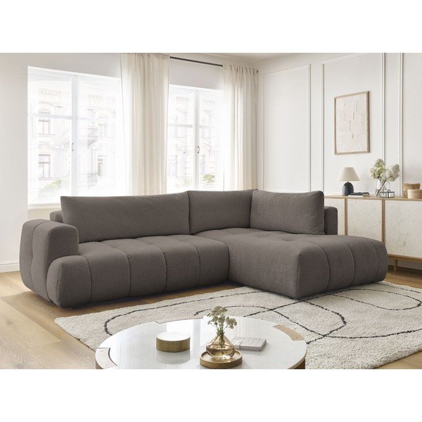 Кафяво-сив сгъваем/с място за съхранение ъглов диван (десен ъгъл/L форма) Fuji – Bobochic Paris-image-1