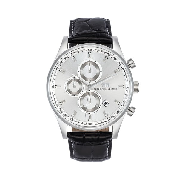 Černé pánské hodinky s ciferníkem ve střírbné barvě Rhodenwald & Söhne Galanado