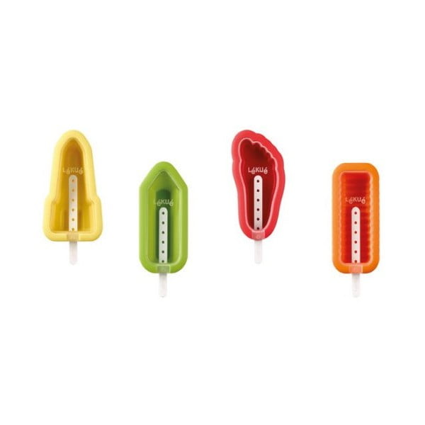 Комплект от 4 цветни силиконови форми за сладолед с различни форми Iconic - Lékué