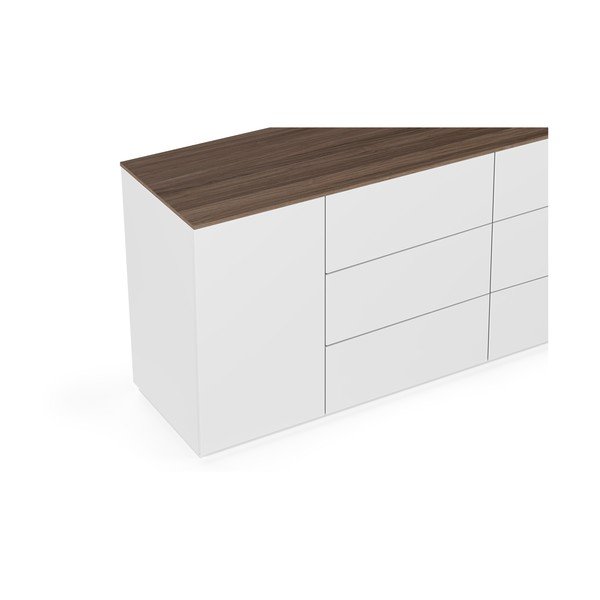 Bílá komoda s deskou v dekoru ořechu s dveřmi a 6 zásuvkami TemaHome Join-image-1