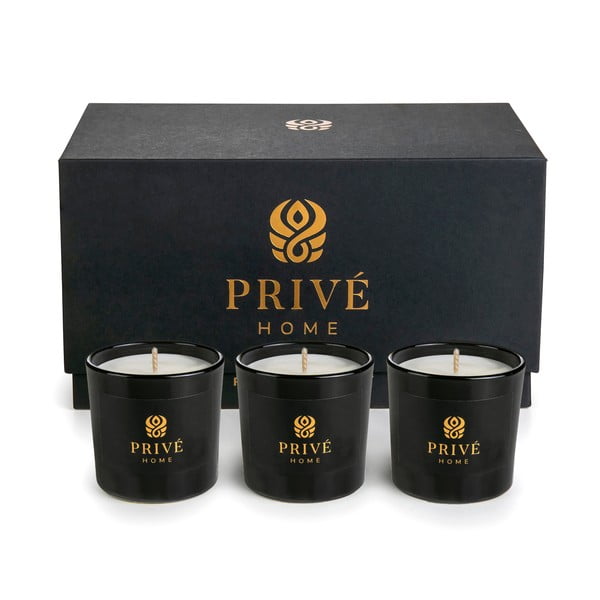 Комплект от 3 ароматни свещи Delice d'Orient/Safran-Ambre Noir/Black Wood - Privé Home