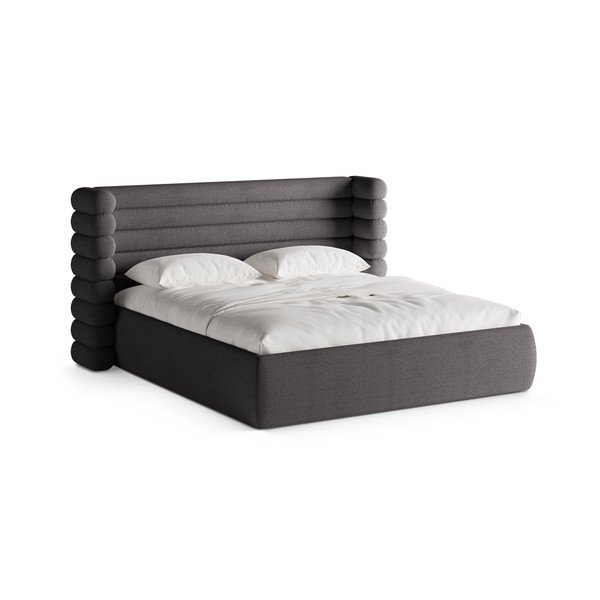 Тъмносиво тапицирано двойно легло с място за съхранение и включена подматрачна рамка 180x200 cm Mount – Micadoni 