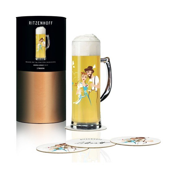 Set pivní sklenice z křišťálového skla a 5 podtácků Ritzenhoff Amdrea Arnolt, 596 ml-image-1
